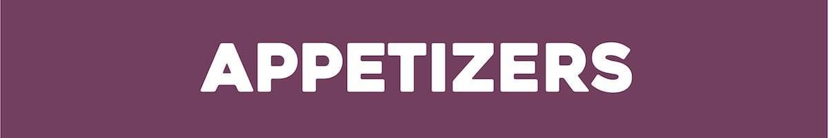 The word "Appetizers" written in capitals with purple background.